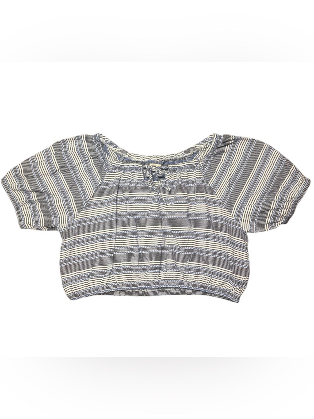 Madewell Navy and White Striped Cropped Peasant Top Women’s Large